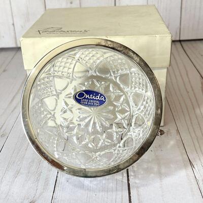 Lot 131 NEW Oneida 5" Crystal Bowl Silver Plate Rim In Gift Box Nuts Candy