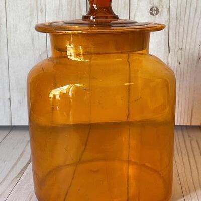 Lot 132 Orange Glass 1970s Era Canister Jar W/ Lid.