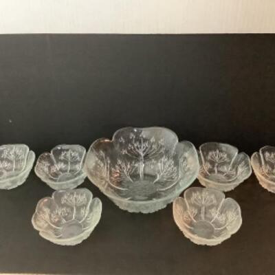 2178 Set of 7 Vintage Dansk Floriform Tree Glass Bowls