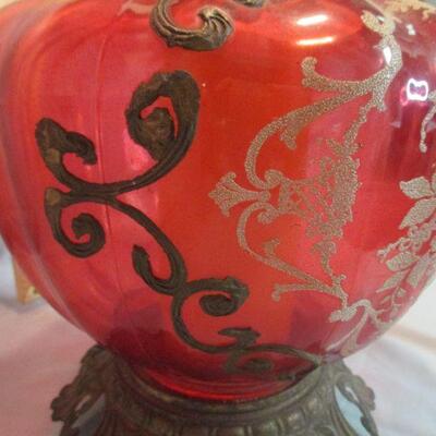 Lot 86 - Cranberry Glass Velvet Shade Lamp LOCAL PICKUP ONLY