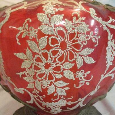 Lot 87 - Cranberry Glass Velvet Shade Lamp LOCAL PICK UP ONLY