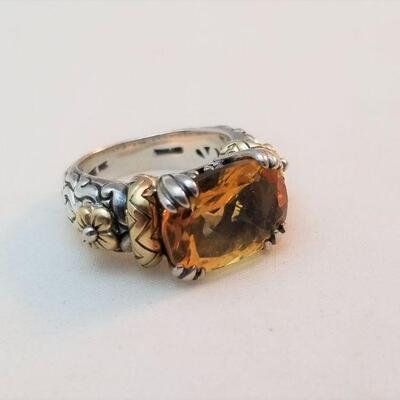 Lot #105  Gorgeous Barbara Bixby Sterling Ring - 18kt gold accents - faceted Citrine