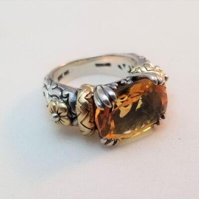 Lot #105  Gorgeous Barbara Bixby Sterling Ring - 18kt gold accents - faceted Citrine