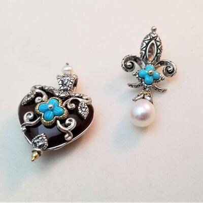 Lot #107  2 beautiful enhancer/pendants - Barbara Bixby - sterling with Turquoise & Pearl accents