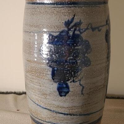Lot 129: Artist Signed Salt Glaze Vase with Pussywillows