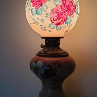 Lot 128: Hand-painted Soft Glow Oil Lamp (converted)