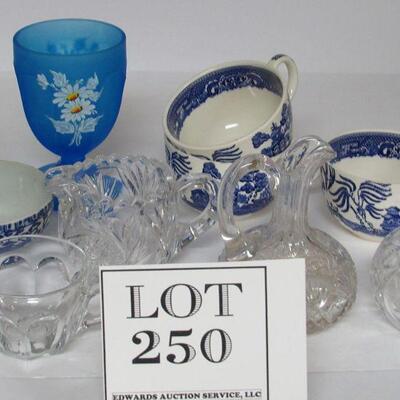 Misc Stuff, Blue Willow Cups, Phoenix Bird Cup, Westmoreland Vase, 2 Cruets, No Stoppers, more