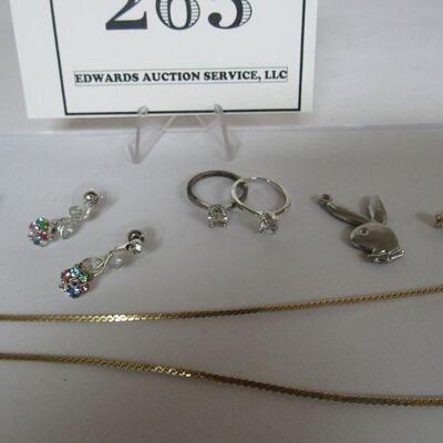 Gold Tone Necklace & Earrings, 2 Avon Sterling Rings, Mod Rhinestone Earrings, Playboy Bunny Charm, Opal Earrings