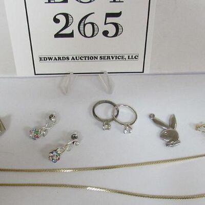 Gold Tone Necklace & Earrings, 2 Avon Sterling Rings, Mod Rhinestone Earrings, Playboy Bunny Charm, Opal Earrings