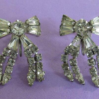 Interesting Large Rhinestone and Stone Pin, Rhinestone Bow Earrings, Gold Filled Rose Earrings Pairs, Faux Pearl Slide