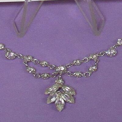 Pretty Rhinestone With Sterling Chain Floral Necklace