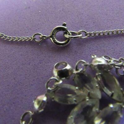 Pretty Rhinestone With Sterling Chain Floral Necklace