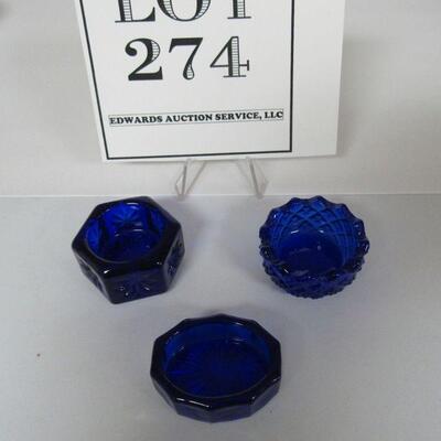 3 Cobalt Blue Glass Open Salts