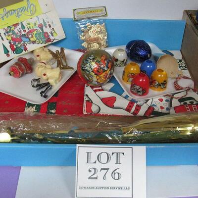 Lot of Misc Christmas Vintage Wrapping Paper, Ball Candy Container, Light Covers, Candy Box and More 