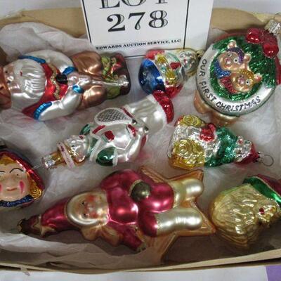 1 Box of Figural Glass Christmas Ornaments 1980-2000