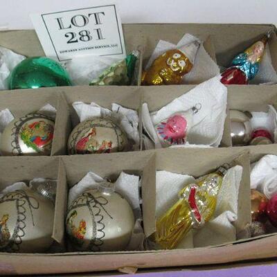 Box of Vintage Christmas Ornaments Figurals and Others