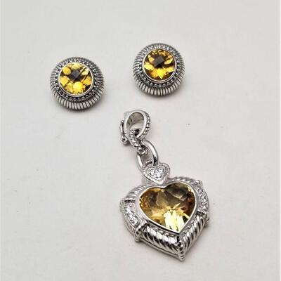 Lot #112  Judith Ripka Enhancer/Pendant - Sterling with faceted Lemon Quartz-type stone, matching earrings