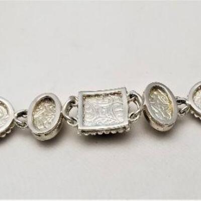 Lot #114  Sterling Silver (marked ) Bracelet set with Neutral colored stones