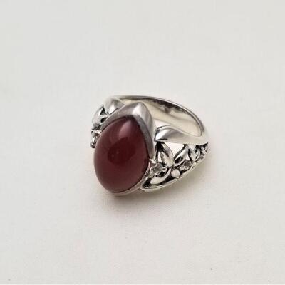 Lot #116  Sterling Silver Ring w/amber colored cabochon