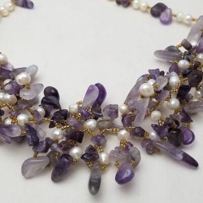 Lot #117  Statement Piece - Natural Amethyst and Freshwater Pearl Necklace