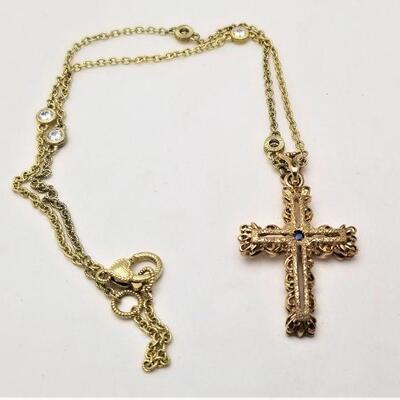 Lot #118  Baroque Style necklace - gold plated over Sterling, with Cross