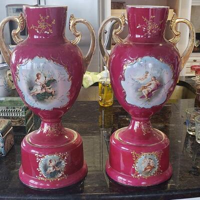 2 Red Vases/Urns, 19H