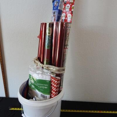 Bucket of wrapping paper