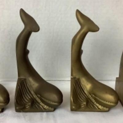 2182 Four Brass Whale Bookends