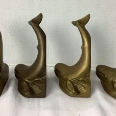 2182 Four Brass Whale Bookends