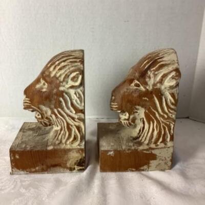 2190 Pair of Carved Wood Lion Bookends