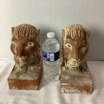 2190 Pair of Carved Wood Lion Bookends