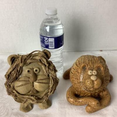2192 Mid Century Modern Signed Clay Lion Figures