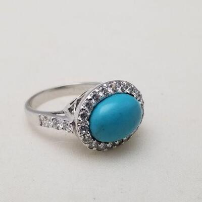 Lot #124  Pretty Sterling Silver and Turquoise ring set with CZs.
