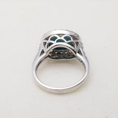 Lot #124  Pretty Sterling Silver and Turquoise ring set with CZs.