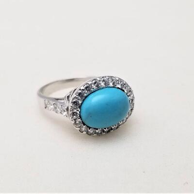 Lot #124  Pretty Sterling Silver and Turquoise ring set with CZs.