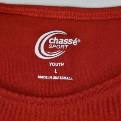 Chasse Cheerleading Sport Top. Cropped/Long Sleeve. Red/B&W. Youth Large - New