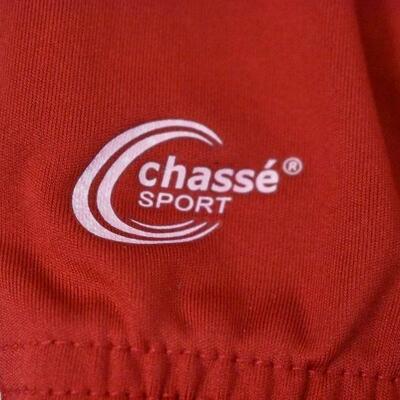 Chasse Cheerleading Sport Top. Cropped/Long Sleeve. Red/B&W. Youth Large - New