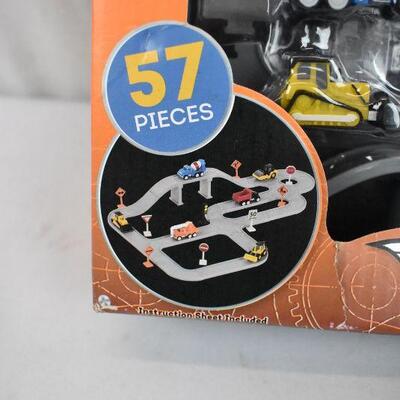 DRIVEN Track Playset Toy Trucks â€“ Construction Crew (57pc) Pocket Series - New