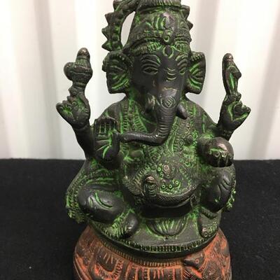 Antique Bronzed Painted Metal Hindu Elephant God Statue 8â€