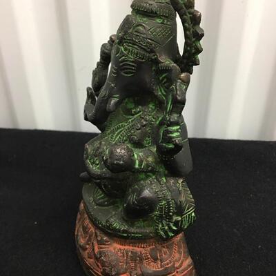 Antique Bronzed Painted Metal Hindu Elephant God Statue 8â€