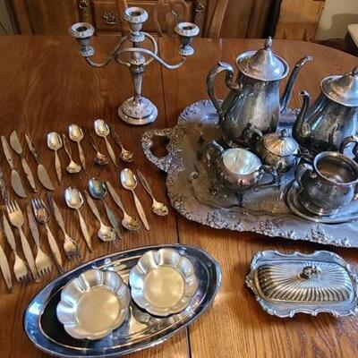 Lot 185: Silver Plate Reed & Barton Tea Service and More