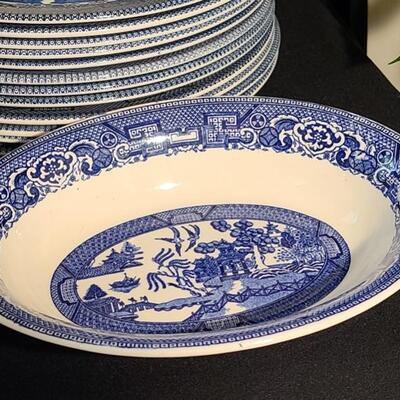 Lot 182: English Blue Willow Serving Pieces