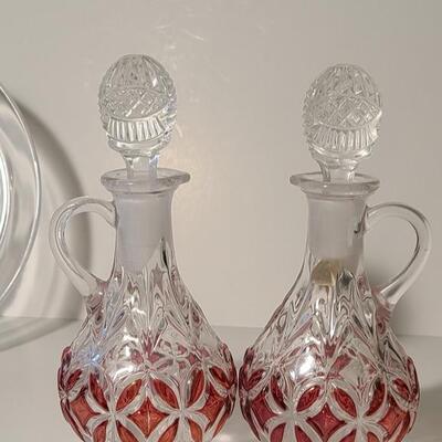 Lot 139: Crystal Vase, Cruets, and More