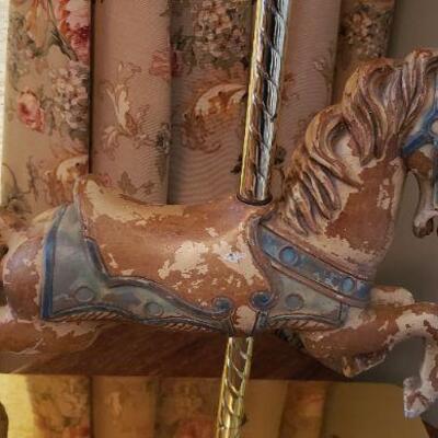 Antique DECORATIVE MINIATURE COMPOSITION CAROUSEL HORSE