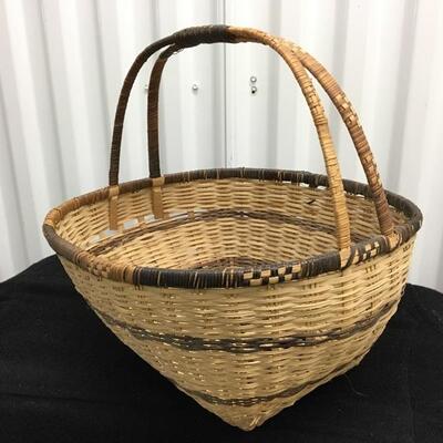 Vintage Hand Woven Double Handled Basket 12â€ x 12â€ x 12â€