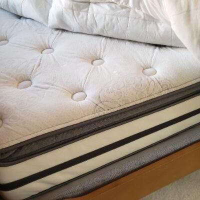 Tan Queen Bed with Mattresses and Linens 