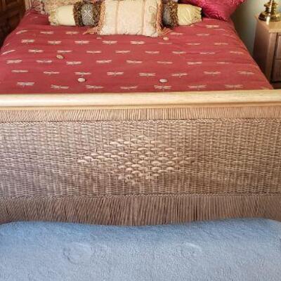 Tan Queen Bed with Mattresses and Linens 
