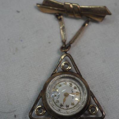 Lot 10  WW2 Trench Art , Rose Gold pendant watch, Clock crystals, parts