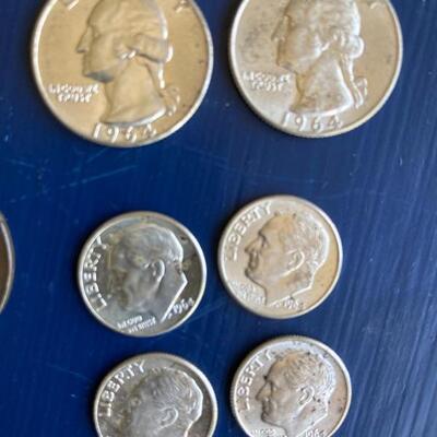 14 piece Vintage US Coin Collection with 1837 Large Cent, 1939 Mercury Dime and 1964 AU Quarters and Dimes 