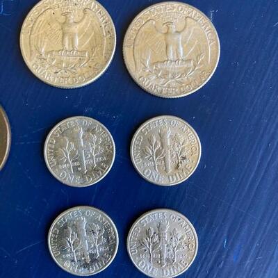 14 piece Vintage US Coin Collection with 1837 Large Cent, 1939 Mercury Dime and 1964 AU Quarters and Dimes 